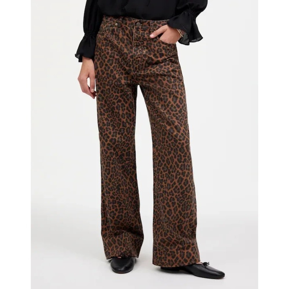Madewell Brown Leopard-Print Wide Leg Jeans